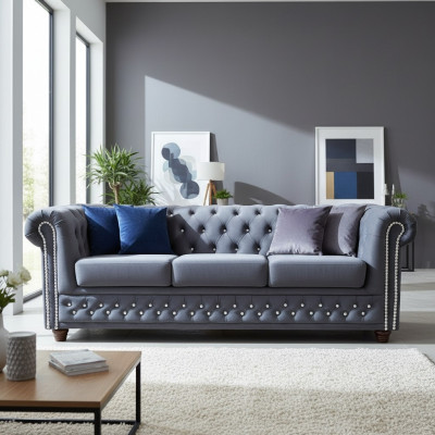 Chesterfield sofa set sofa 3+1+1 upholstered couch sofas seating crystal stones
