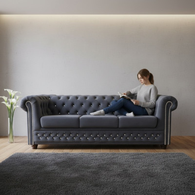 Chesterfield Leather Sofa Couch Upholstered Suite 3+1 Bed Function Sleeper Sofa
