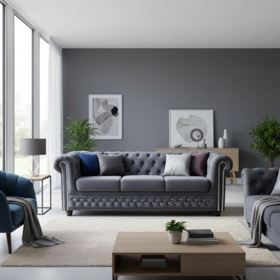 Chesterfield Leather Sofa Couch Upholstered Suite 3+1 Bed Function Sleeper Sofa