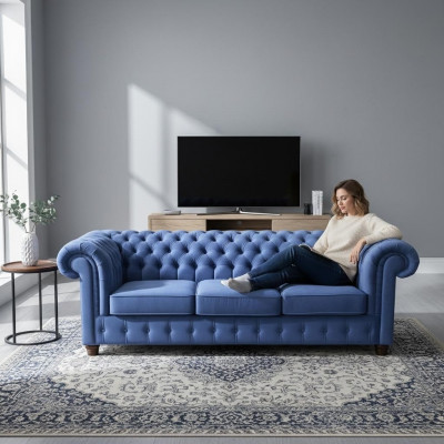 Design Classic Chesterfield Big XXL 3-Seater Couch Leather Textile Sofas Couches
