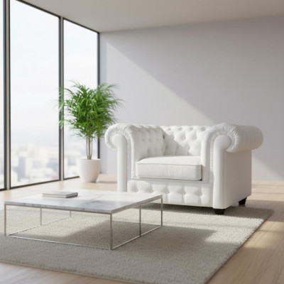 Elegant White Chesterfield Armchair: The Charm of the Classical in Modern Style
