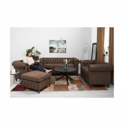 Chesterfield 3+2+1 Seater Sofa Set + Ottoman Couch Sofa Leather Textile Couches