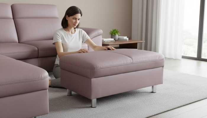 XXL Club Lounge Pouf Leather Ottoman Designer Textile Footstool Design