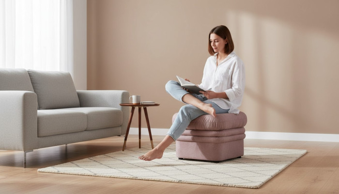 Lounge Ottoman XXL Club Footstool Ottoman Pufa Fabric Textile Design