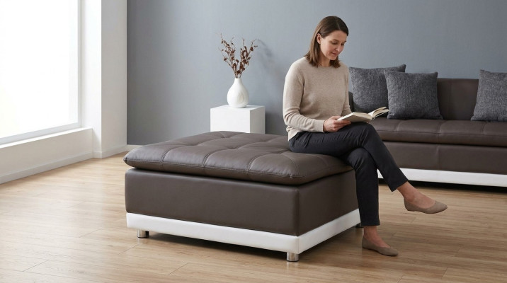 Lounge Stool XXL Club Footstool Ottoman Pouf Leather Textile Ottoman