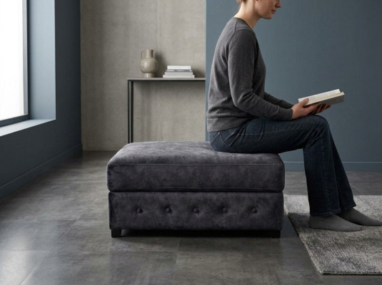 XXL Club Pouf Footstool Club Lounge Stool Leather Ottoman Designer Textile