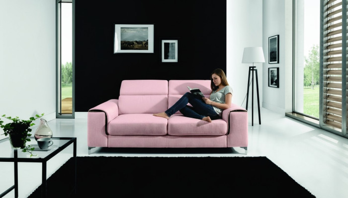 A respectable modern and comfortable 2-seater sofa in a stylish pink color