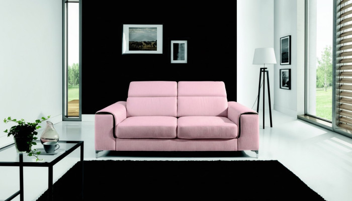 A respectable modern and comfortable 2-seater sofa in a stylish pink color
