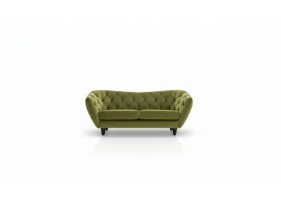 Three-seater sofa with a luxurious Chesterfield backrest in an elegant green tone