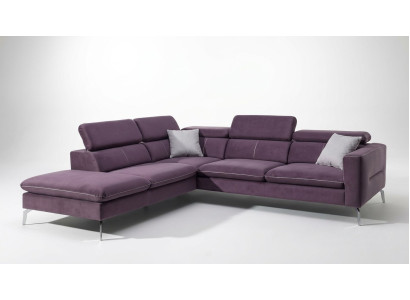 A functional, stylish corner sofa in a modern style for your home in purple luxury upholstery.