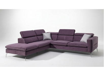 A functional, stylish corner sofa in a modern style for your home in purple luxury upholstery.