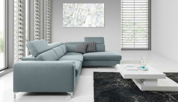 Designer-comfortable, soft corner sofa in exquisite blue for the living room