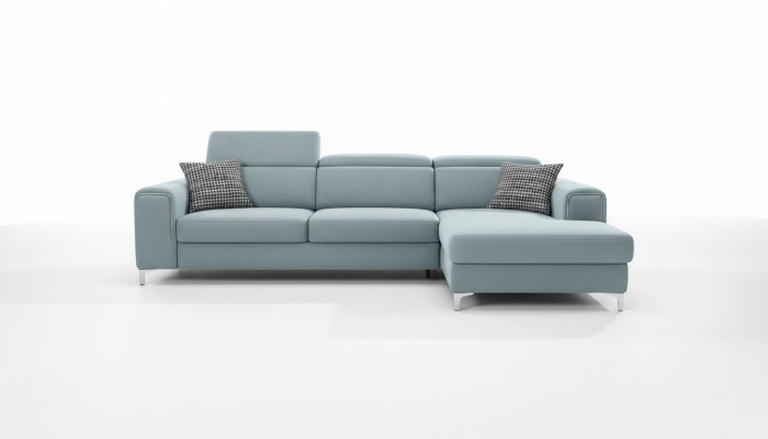Designer-comfortable, soft corner sofa in exquisite blue for the living room