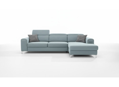 Designer-comfortable, soft corner sofa in exquisite blue for the living room
