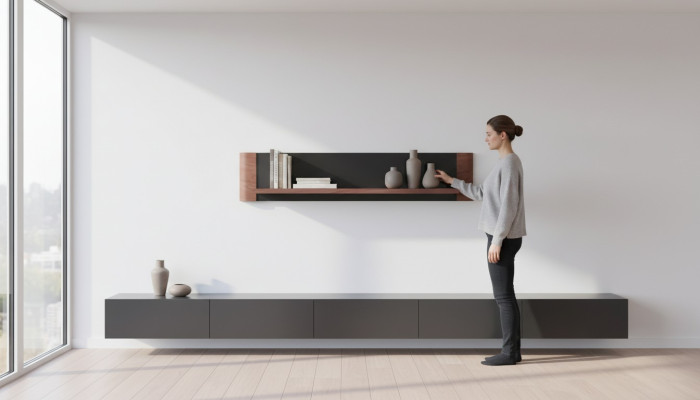 Storage hotel style living room wall shelf book shelves cupboard shelves