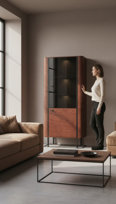 Display cabinet, file cabinet, cupboard, showcase, office, living room, tall cabinet, shelf.