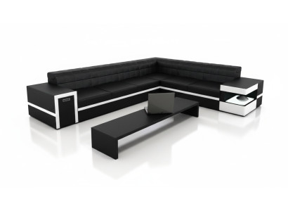Leather sofa couch sofas upholstery seat corner sofa living landscape big XXL