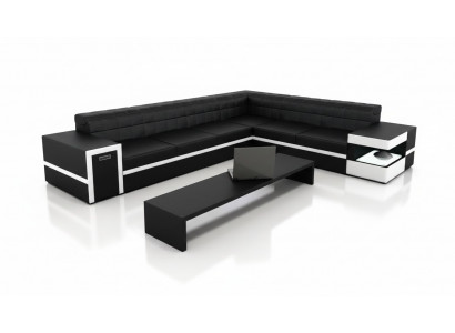 Leather sofa couch sofas upholstery seat corner sofa living landscape big XXL
