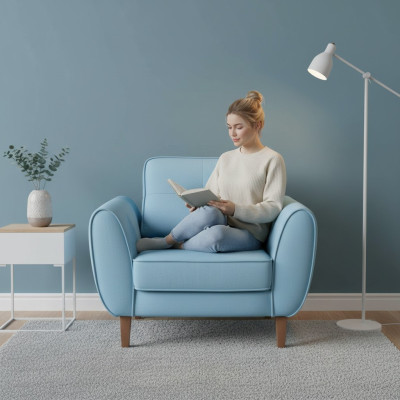 Single-seat design upholstered couch for law office, doctor practice, waiting room furniture, sofa.