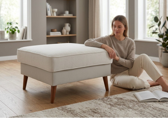 XXL Club Footstool Lounge Stool Ottoman Pouf Leather Textile Decor Ottoman