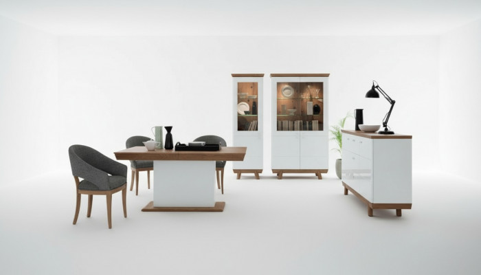 4-piece set: 1 x glass cabinet, 2 x dresser, 1 x dining table. Design living room dining room new.
