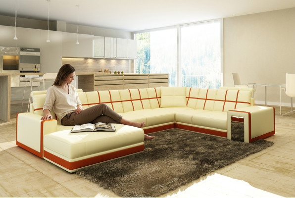 Leather Sofa XXL Living Landscape Corner Sofa Upholstered Corner Seat Couch Set