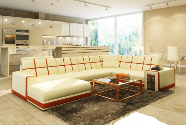 Leather Sofa XXL Living Landscape Corner Sofa Upholstered Corner Seat Couch Set