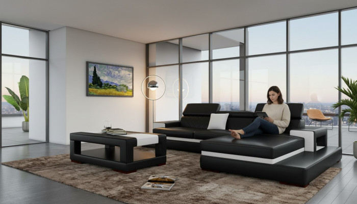XXL Leather Sofa Corner Sofa Design Big Sofa Couch Upholstered Corner Seating Suite