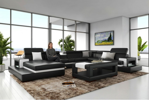 XXL Leather Sofa Corner Sofa Design Big Sofa Couch Upholstered Corner Seat Décor Suite