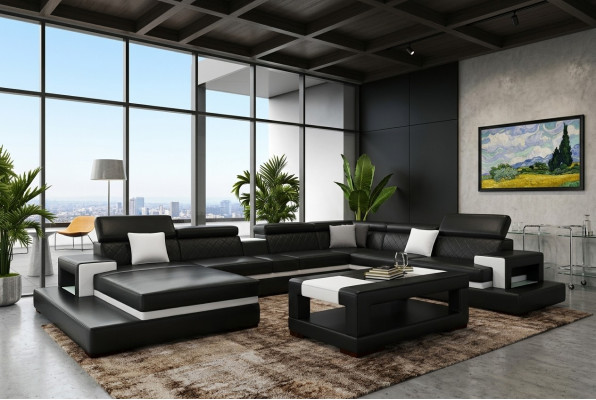 XXL Leather Sofa Corner Sofa Design Big Sofa Couch Upholstered Corner Seat Décor Suite