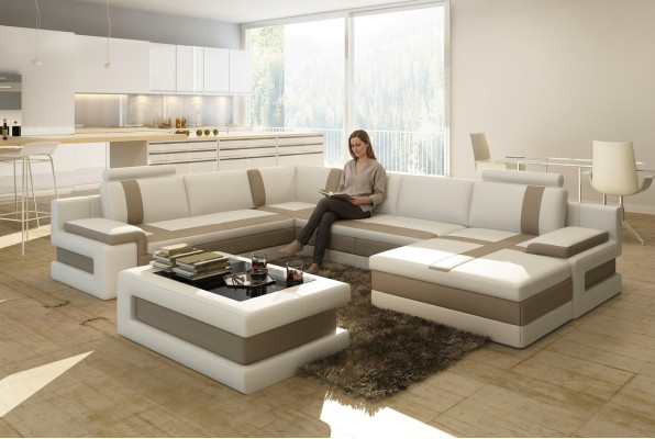 Leather Sofa Couch Living Landscape U-Shape Design Modern Sofa Corner Sofas