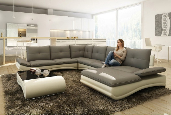 Leather sofa XXL U-shaped living room couch big leather couch sofas