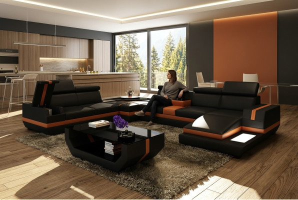 Leather sofa couch living area U-shape design modern sofa corner sofas design 5099