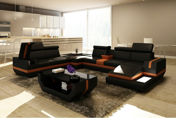 Leather sofa couch living area U-shape design modern sofa corner sofas design 5099