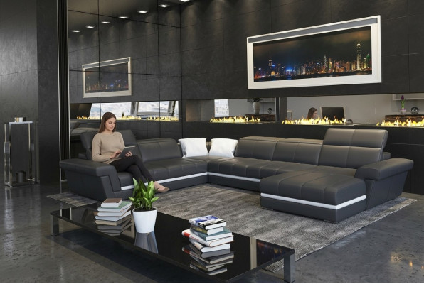 Leather sofa couch living landscape U-shaped design modern sofas couches