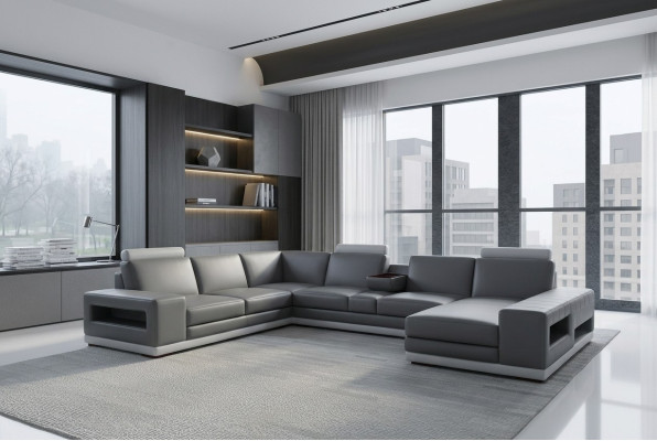 Leather Sofa Couch Living Landscape U-Shape Design Modern Sofa 5154