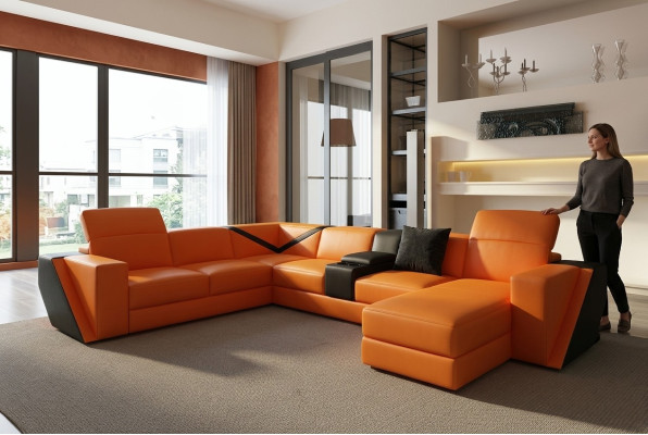 Leather sofa couch upholstered living landscape designer leather sofa U-shape