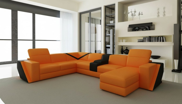 Leather sofa couch upholstered living landscape designer leather sofa U-shape