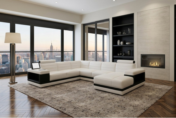 Leather sofa couch living landscape corner sofa U-shape design modern sofa