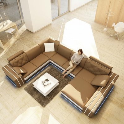 XXL large living room sofa corner sofa corner couch seating suite leather sofas