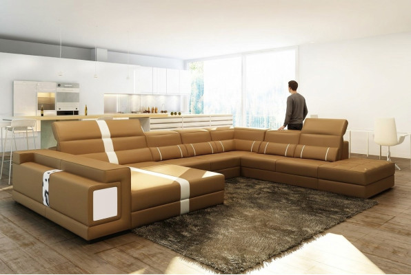 Luxury living landscape corner sofa couch upholstery leather seat U shape