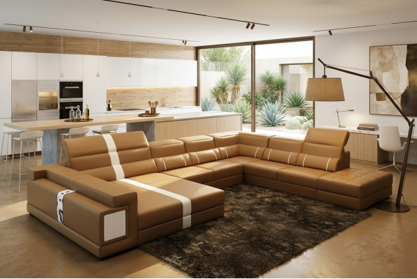 Luxury living landscape corner sofa couch upholstery leather seat U shape