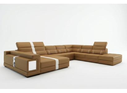 Luxury living landscape corner sofa couch upholstery leather seat U shape