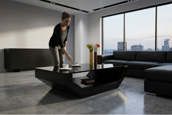 Design Space Luxury Leather Glass Table Living Room Sofa Table Side Tables