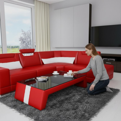 Modern living room coffee table table side glass cushion leather tables