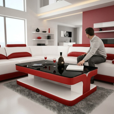 Coffee Table Design Living Room Leather Coffee Glass Couch Cushion Side Table