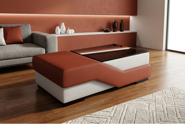 Designer glass table table cushion modern living room leather couch sofa