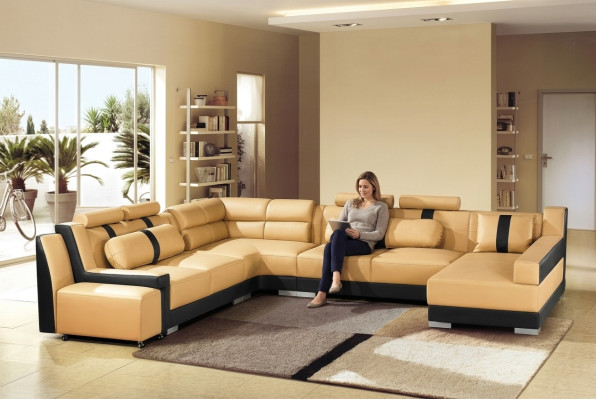 Leather Sofa Couch Upholstery Corner U-Shape Living Landscape Corner Set Sofas