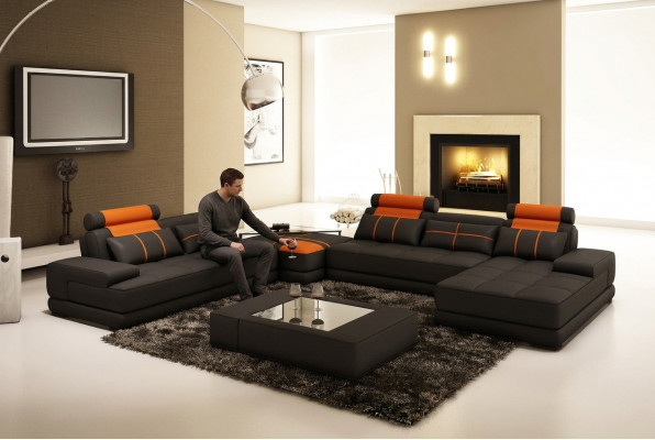 Designer upholstered leather sofa couch U-shape modern sofa living landscape