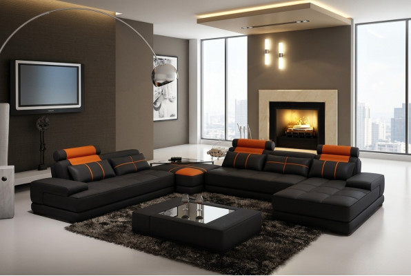 Designer upholstered leather sofa couch U-shape modern sofa living landscape